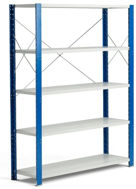 Policový kovový regál MIX, základná sekcia, 1740x1365x400 mm, modrá, šedá