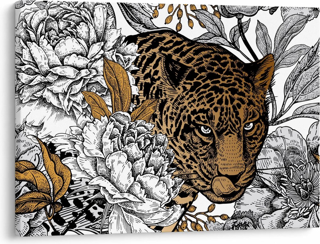 Obraz - Leopard medzi kvetmi (70x50 cm)