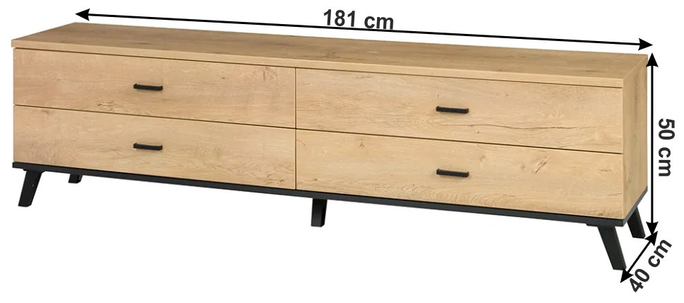 Tempo Kondela RTV stolík, dub lefkas/čierna, SIRAN TYP 6