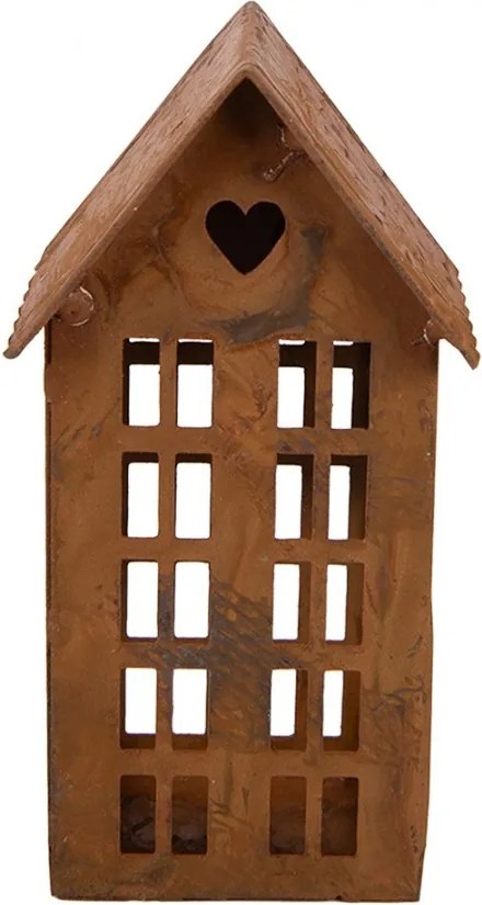 Hrdzavý svietnik v tvare domčeka Rustic Charm - 5*6*12 cm