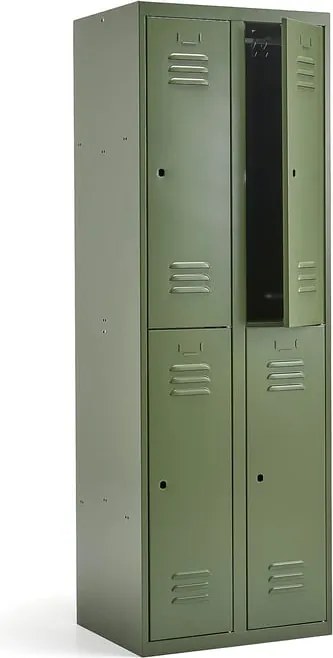 Šatňová skriňa CAMPUS, 2 sekcie, 4 dvere, bez zámkov, 1800x600x500 mm, olivovo zelená