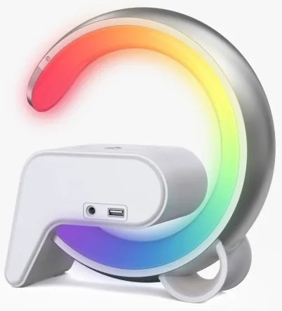 Immax 08987L-LEDRGB Stmievateľná lampa s budíkom a Qi nabíjaním 30W/230V strieborná