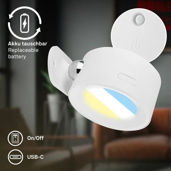 Briloner 3896016 - LED nabíjateľné stmievateľné nástenné svietidlo TARI LED/1,6W/5V 1500 mAh biela