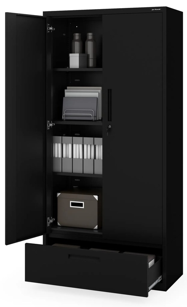 Kovová skriňa MEGAN – čierna, jednoduchá zásuvka, 185 cm