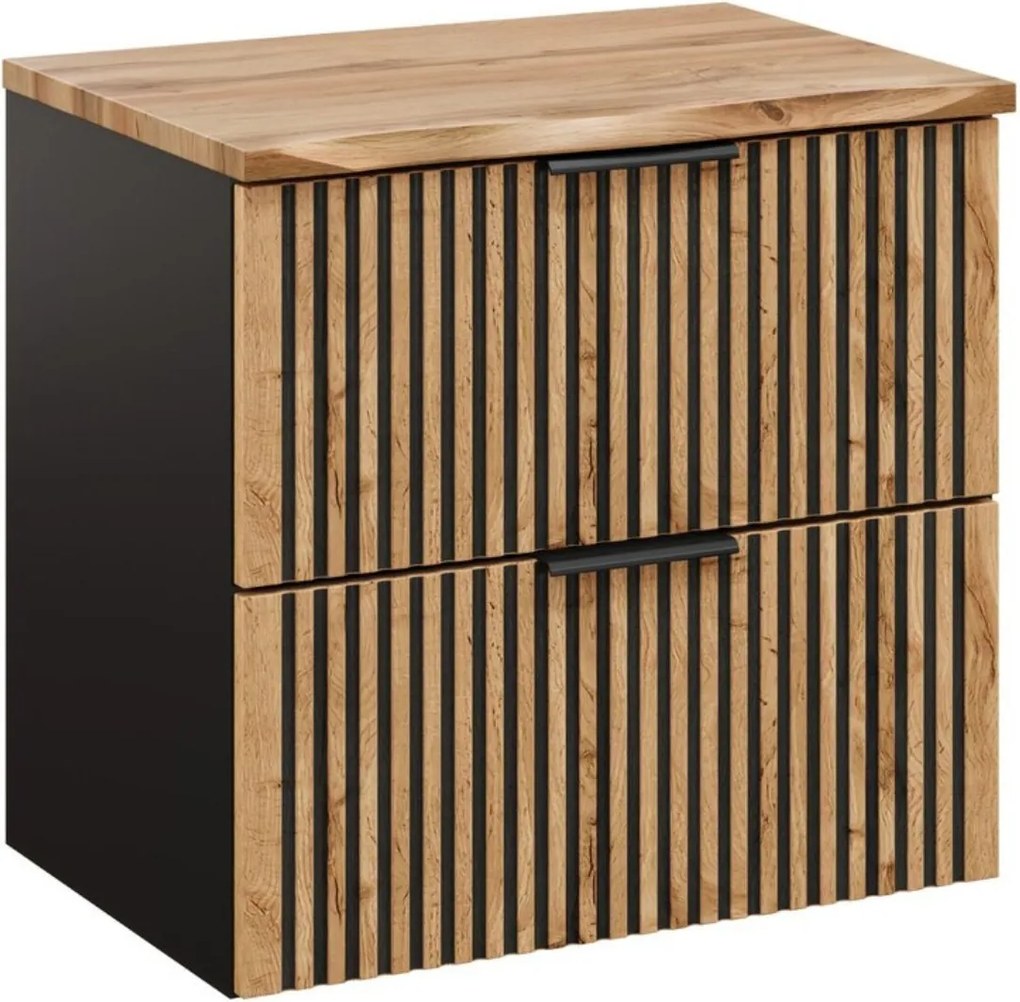 Skrinka pod umývadlo 60 cm so zásuvkami a doskou (XILO BLACK WOTAN 82-60-D-2S)