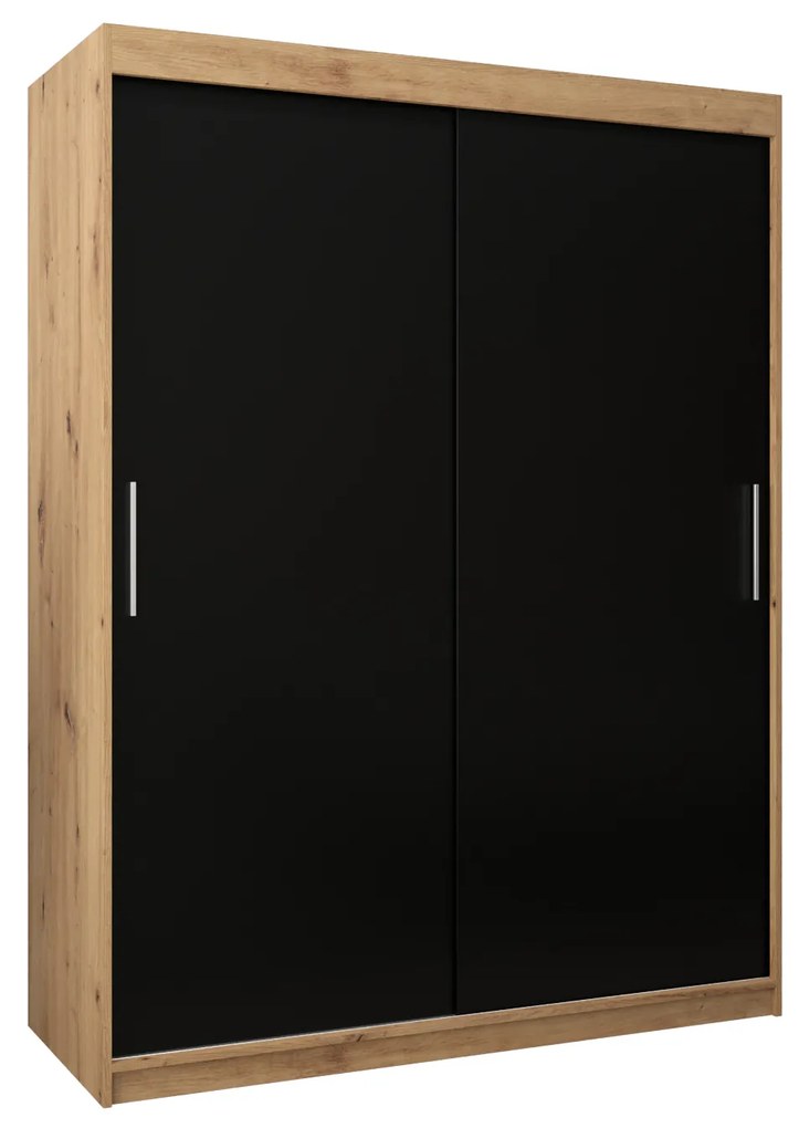 Šatníková skriňa 150 cm Toki (Dub artisan + Čierna matná). Akcia -45%. Vlastná spoľahlivá doprava až k Vám domov. 1064826