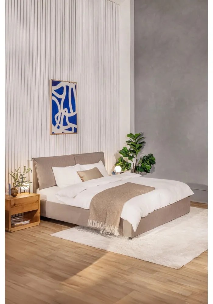 Čalúnená dvojlôžková posteľ taupe s úložným priestorom s roštom 180x200 cm Thessa Pillow – Bonami Selection
