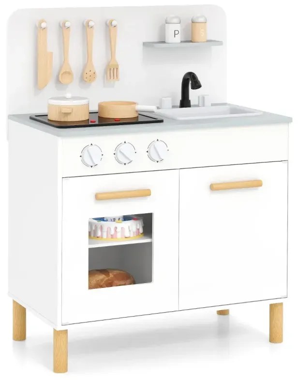 Drevená detská kuchynka s 10 doplnkami Hracia kuchynka so svetlom a zvukom Hračkárska kuchynka pre deti od 2 rokov