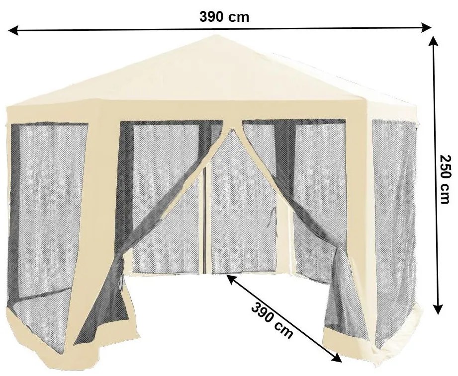 Tempo Kondela Stanový altánok do záhrady, 3,9x2,5x3,9m, béžová/čierna, RINGE TYP 2+6 bočných strán