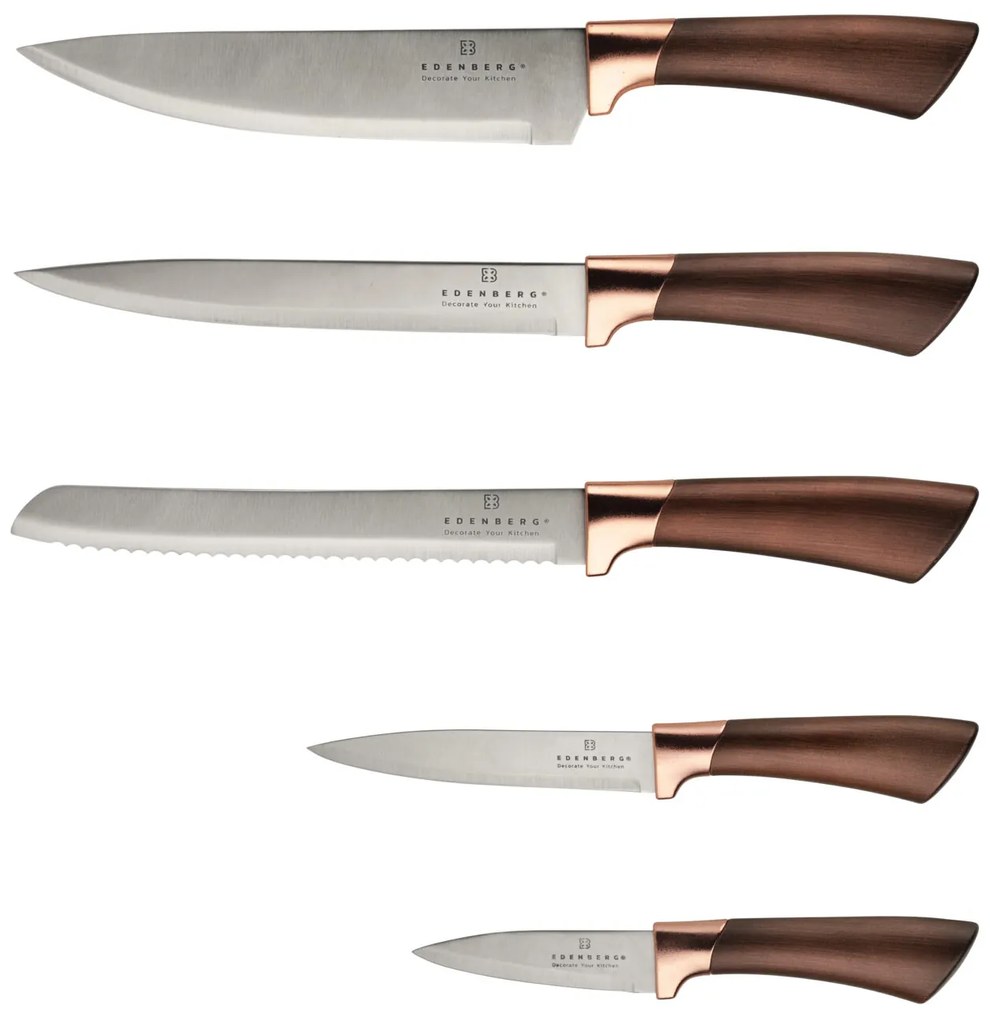 6 dielna sada nožov v elegantnom stojane v medenej farbe