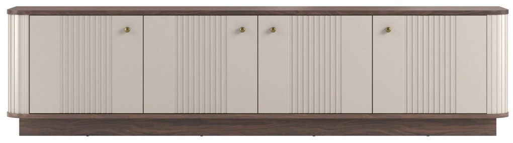 TV skrinka Vespera 4D 187 cm na sokli - kašmírová / orech / zlatá