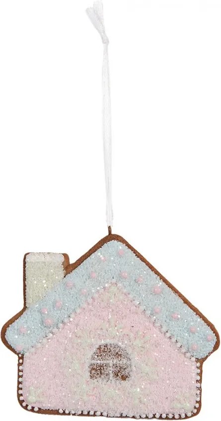 Závesná dekorácia ružová perníková chalúpka Frosted Ginger - 9*1*8 cm