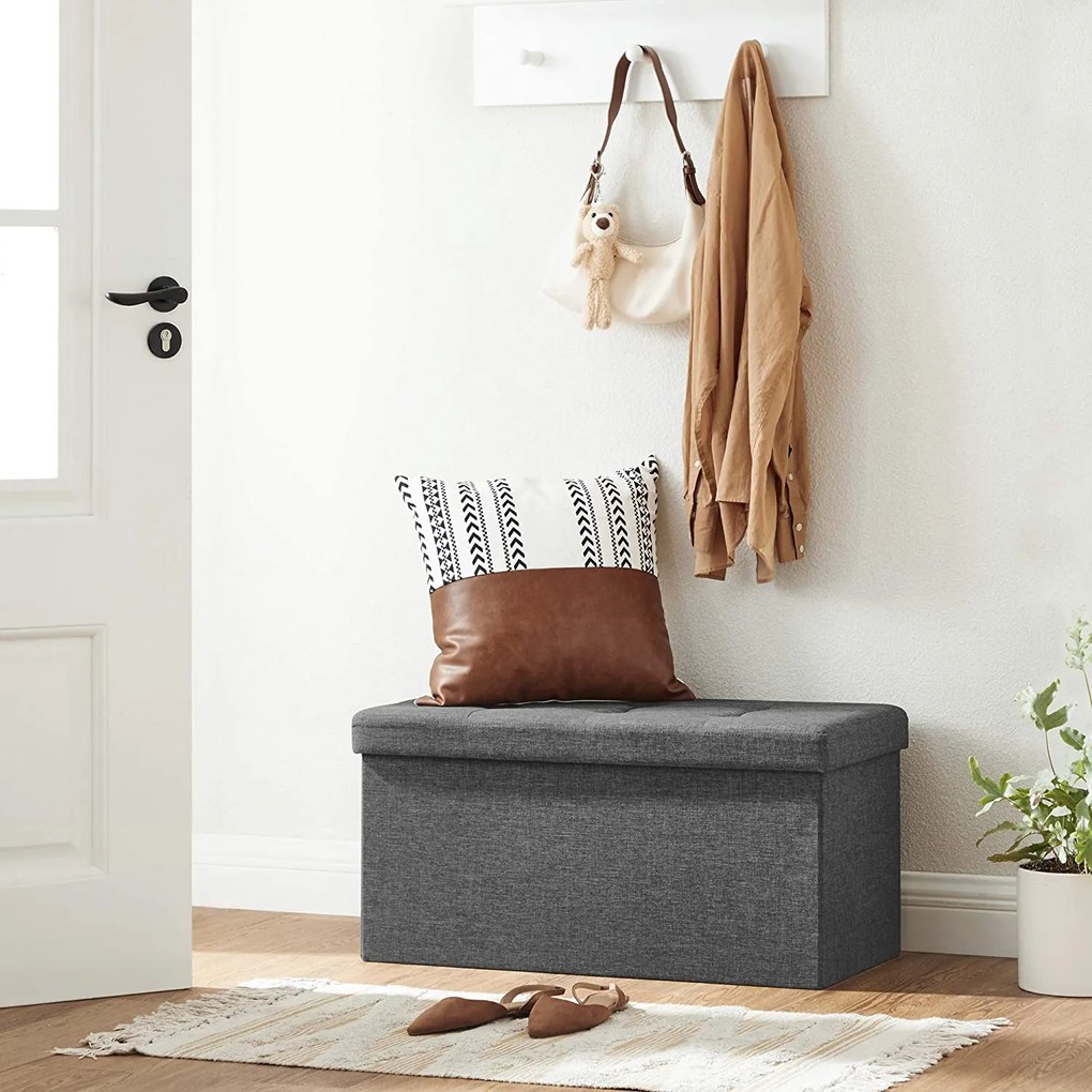 SONGMICS Taburetka 80 L, lavica s úložným priestorom, nosnosť do 300 kg, tmavosivá