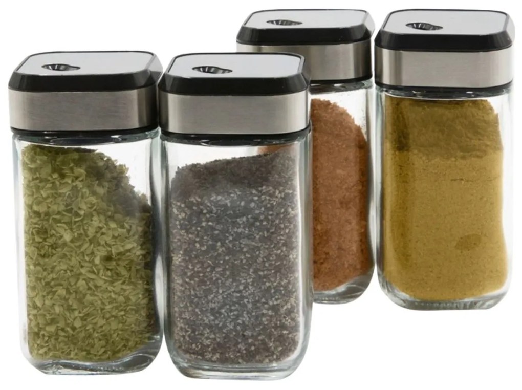 5Five® Hranatá sklenená korenička s multifunkčným nerezovým viečkom INOX, 100ml