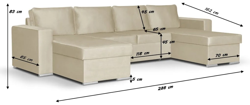 Rohová sedacia súprava s funkciou spania PANORAMO-U Oranžová