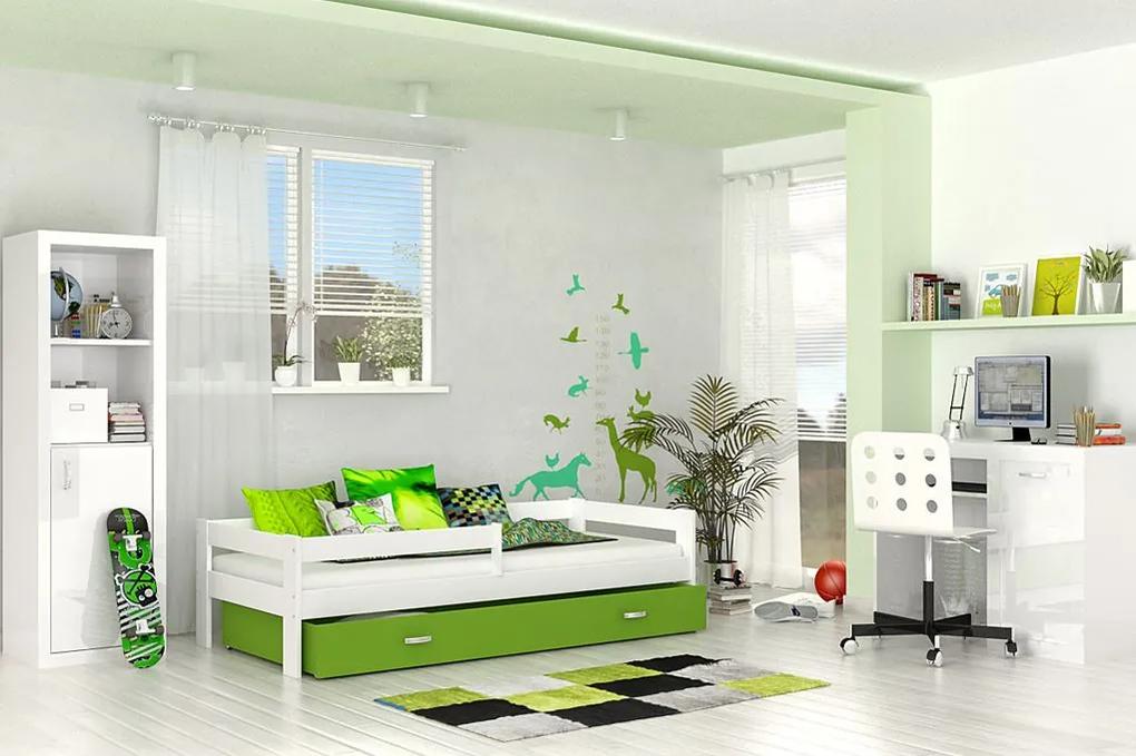 GL Detská posteľ Hugo Color s bielym čelom 160x80 - 4 farby Farba: Zelená