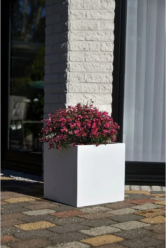 Samozavlažovací kvetináč BLOCK, sklolaminát, 40x40x40 cm, biely mat