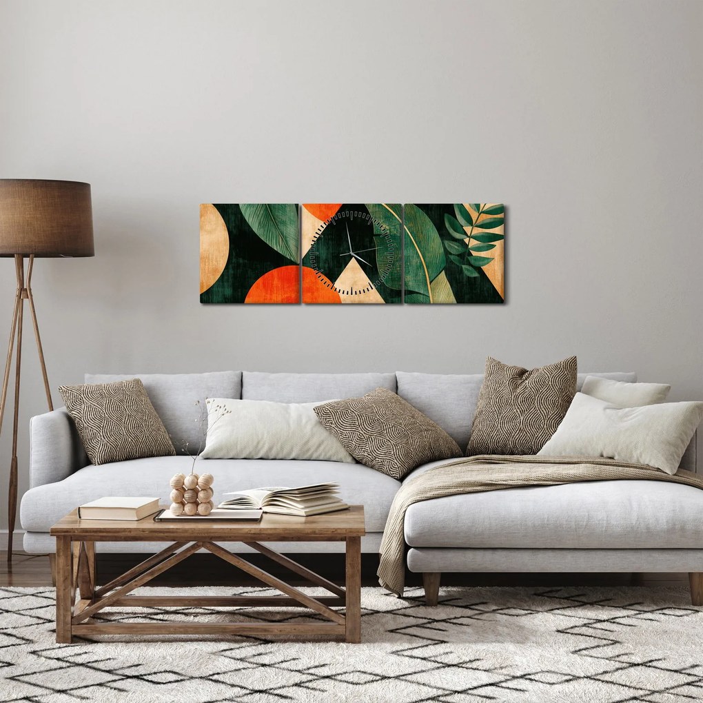 Obraz - Geometrické prírodné motívy II. (s hodinami) (90x30 cm)