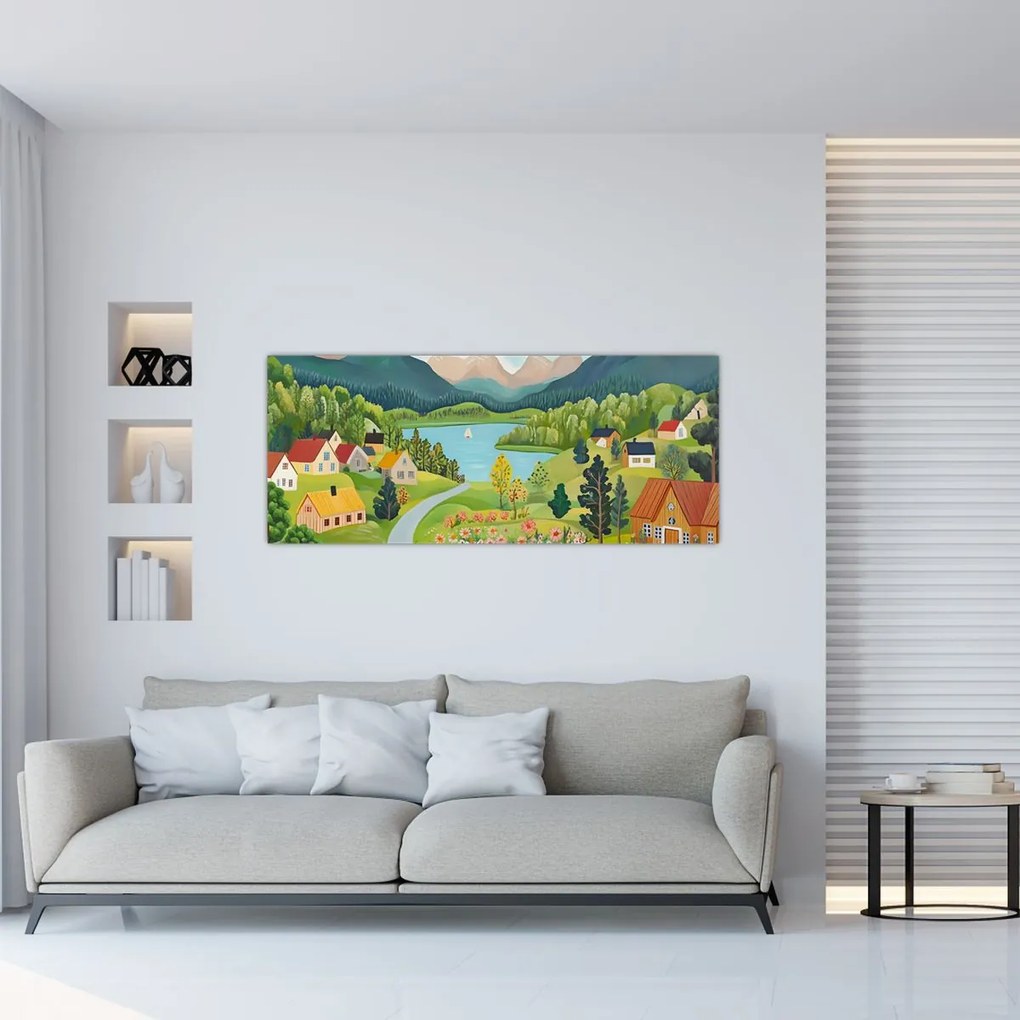 Obraz - Dedina v horách (120x50 cm)
