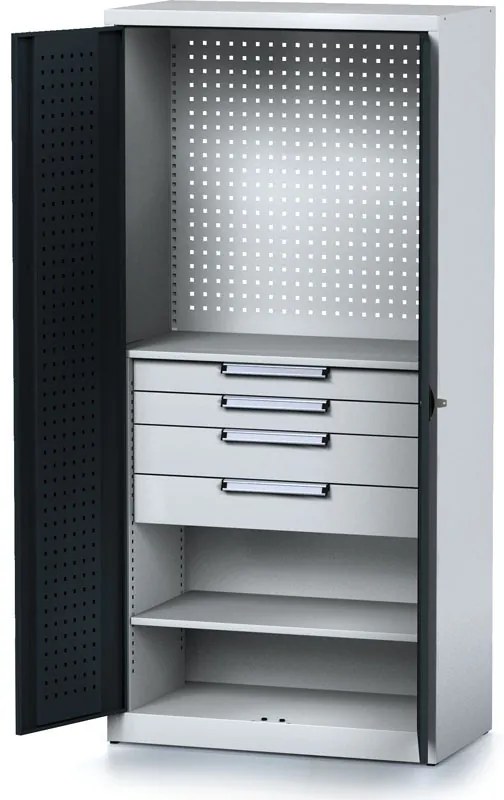 Dielenská skriňa MECHANIC, 1950x920x500 mm, 2 police, 4 zásuvky antracitové dvere