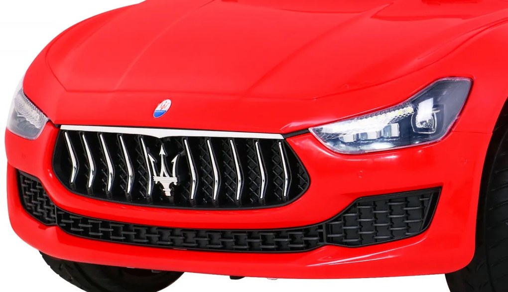 Detské auto Maserati Ghibli na batérie, červené + diaľkové ovládanie + pomalý štart + EVA + MP3, USB + LED