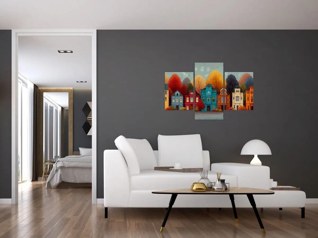 Obraz - Maľované jesenné mesto (90x60 cm)