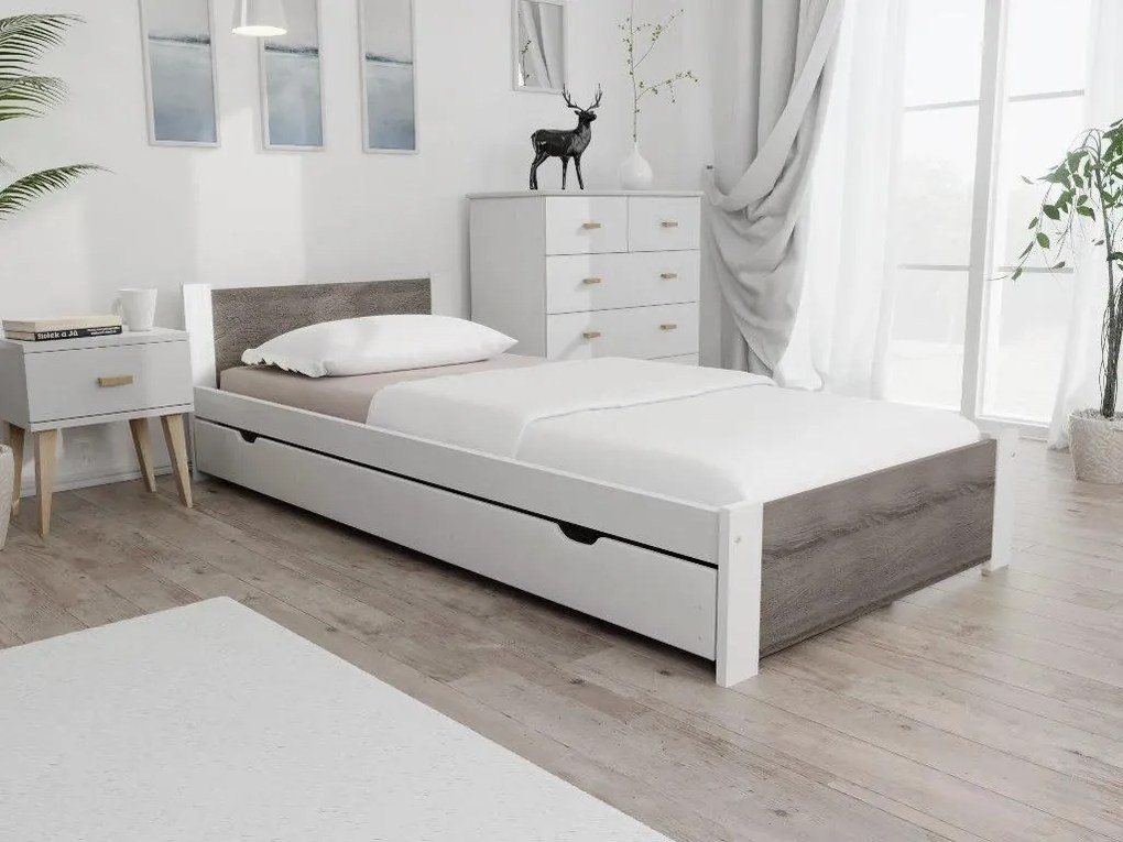 Posteľ IKAROS 80 x 200 cm, biela/dub lanýž Rošt: S latkovým roštom, Matrac: Bez matraca