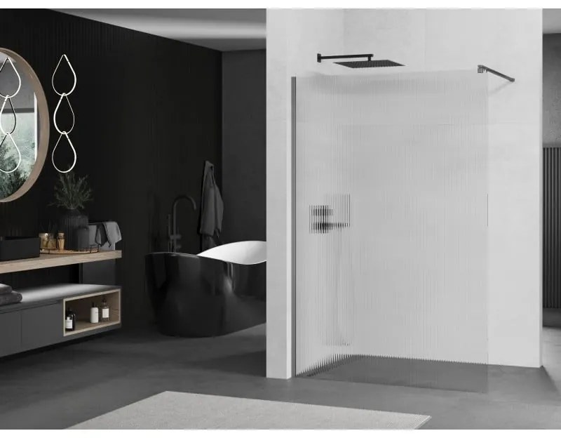 Mexen Kioto, sprchová zástena Walk-In 110 x 200 cm, 8mm sklo s rebrovým vzorom, grafitový profil, 800-110-101-95-09
