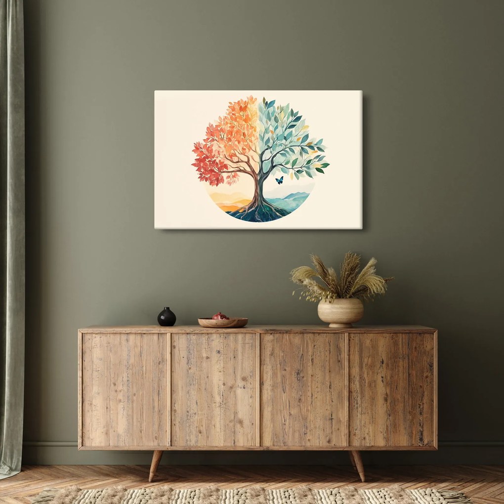 Obraz – Duálny strom s motýľom (90x60 cm)