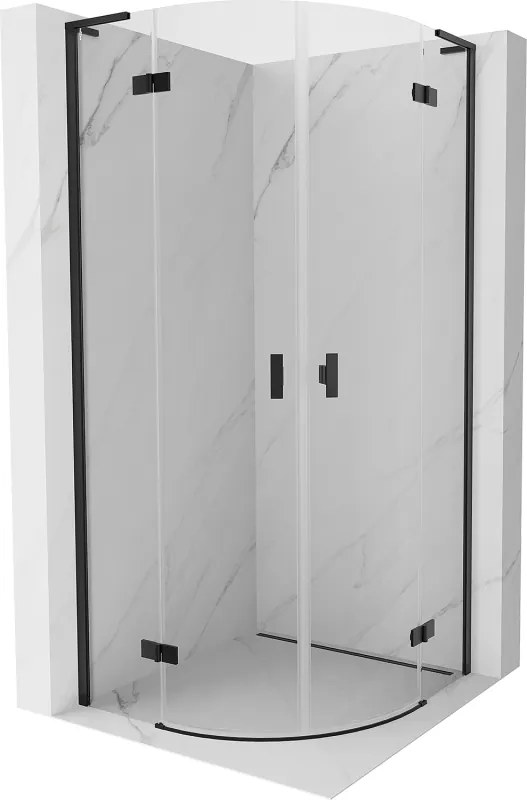 Mexen Mist L, štvrťkruhový sprchový kút s 2-krídlovými dverami, 90 x 90 cm, číre sklo, čierny profil, 8A33L-090-090-70-00