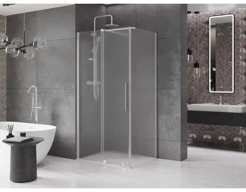 Mexen Velar, sprchový kút s posuvnými dverami 130 x 80 cm, 8mm sklo námraza, brúsená oceľ, 871-130-080-31-97