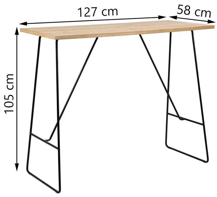 Jedálenský barový stôl JONES 127x58x105 cm - dub prírodný a nohy čierne