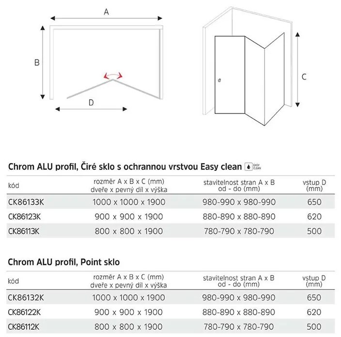 Mereo Lima, sprchovací kút 800x800 cm, štvorec, chróm ALU, sklo číre, MER-CK86113K