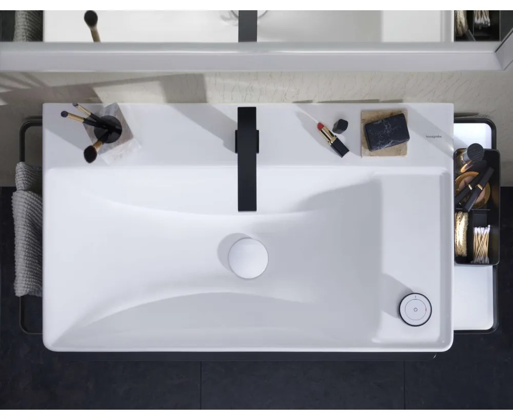 HANSGROHE Xelu Q asymetrické umývadlo na skrinku s odkladacou plochou vpravo, s dvomi otvoromi, bez prepadu, 800 x 480 mm, biela, s povrchom SmartClean, 61025450
