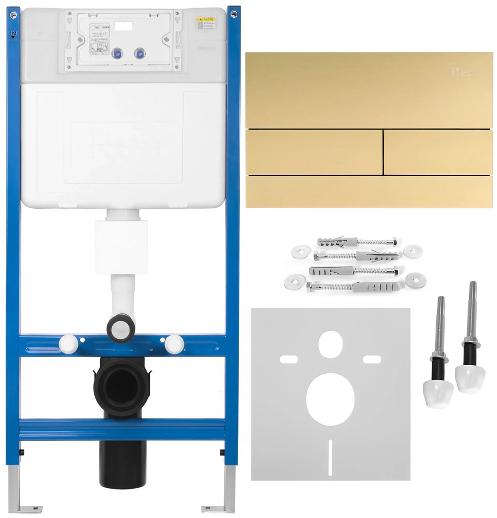 Rea Rea, podomietkový WC systém K011A-Q + zlaté matné splachovacie tlačidlo typ T, KPL-E0055