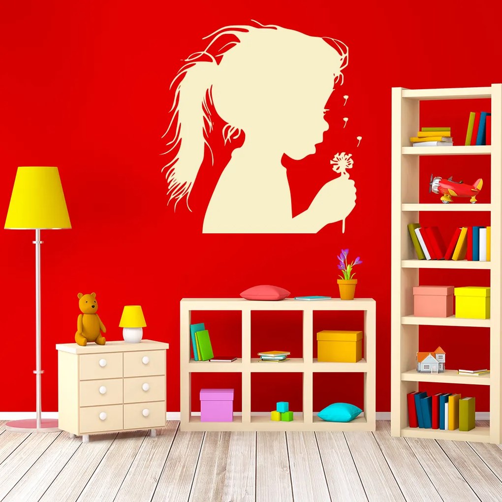 Veselá Stena Samolepka Dievča s púpavou Farba: červená, Veľkosť: 44 x 60 cm