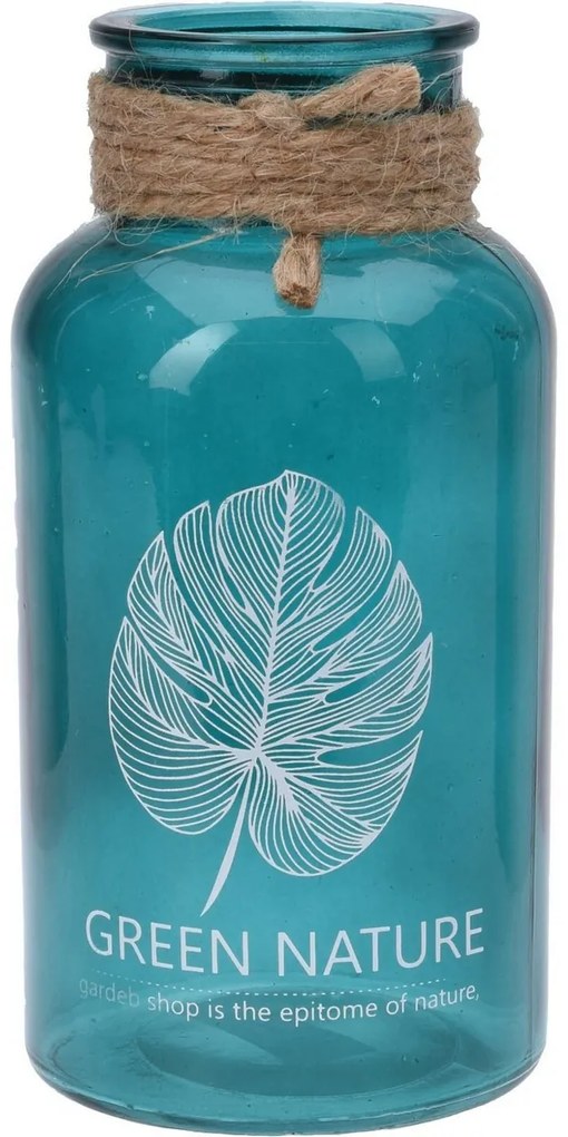Sklenená váza Green nature modrá, 8 x 13 cm