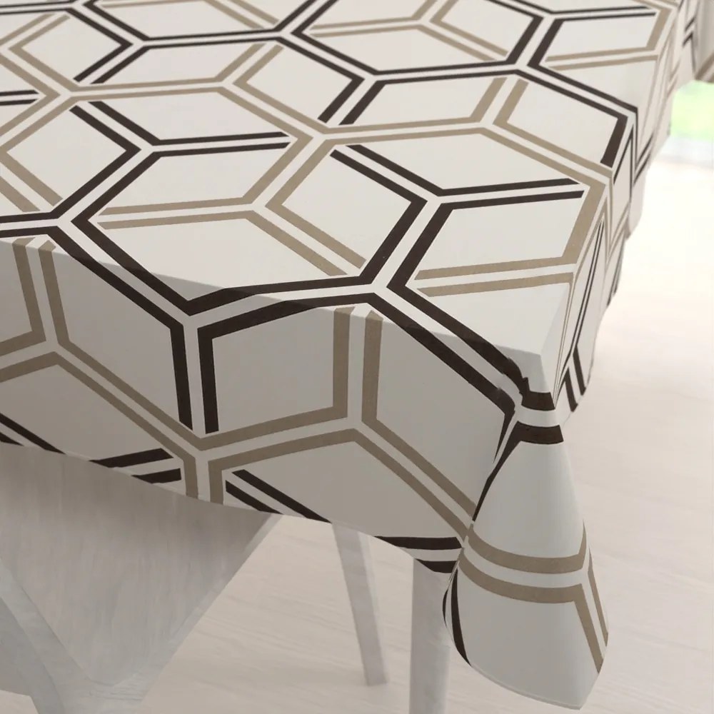 Biante Bavlnený obdĺžnikový obrus Sandra SA-558 Hnedé hexagóny na krémovom 80x120 cm