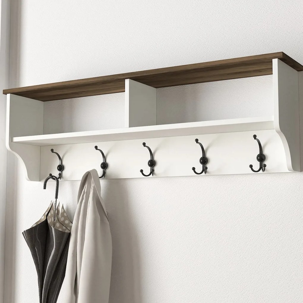 Vešiaková stena ESTER, biela / orech