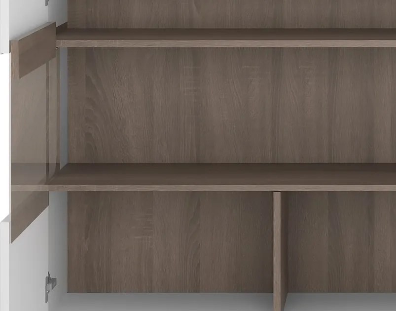 Široká komoda s presklením Linate, biely lesk/dub