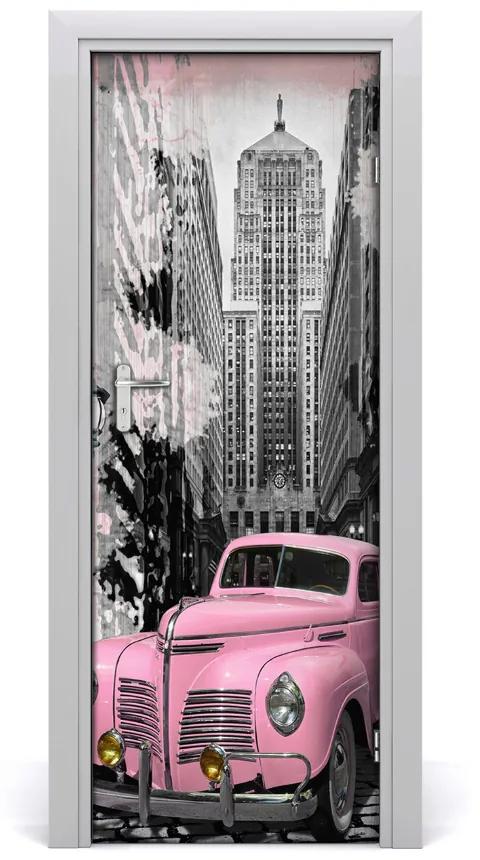 Fototapeta samolepiace na dvere ružové auto 75x205cm
