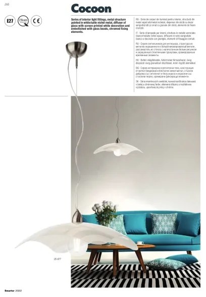 Redo 05-877 - Závesné svietidlo na lankách COCOON 1xE27/42W/230V krémové