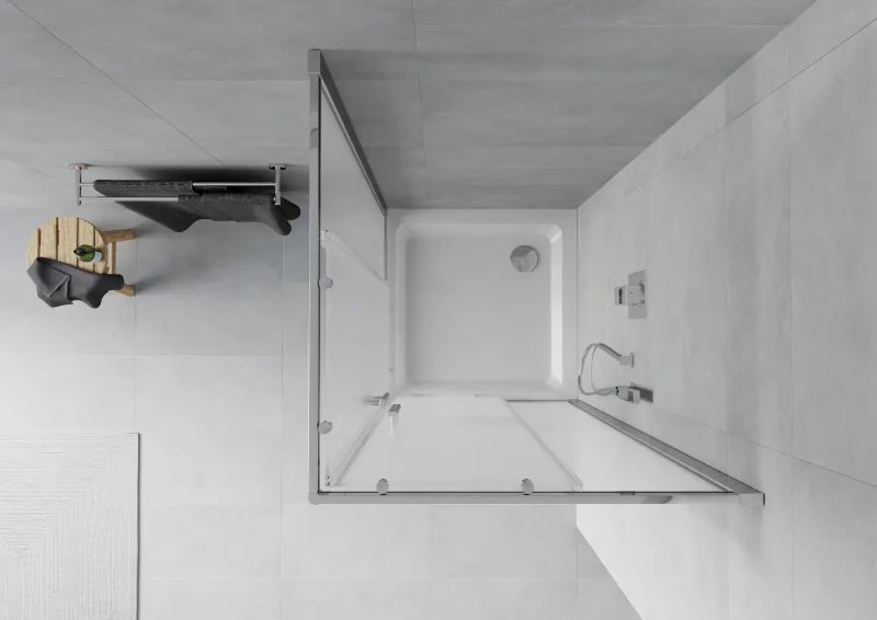 Mexen Rio, štvorcový sprchovací kút s posuvnými dverami 70(dvere) x 70(dvere) x 190 cm, 6mm sklo námraza, chrómový profil + biela sprchová vanička SLIM, 860-070-070-01-30-4010