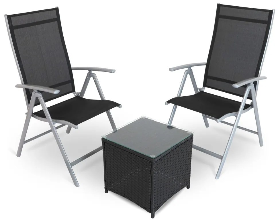 Záhradný balkónový set Fulvio - 2 miesta, čierna / sivá
