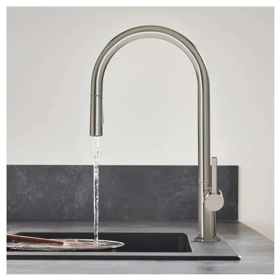 Hansgrohe M54, drezová batéria Talis s výsuvnou spŕškou, vzhľad nehrdzavejúcej ocele, HAN-72800800