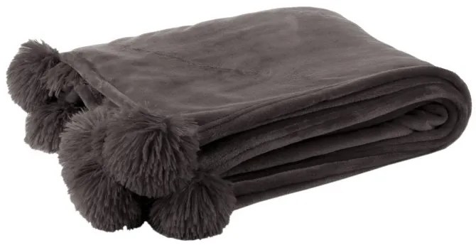 Taupe plyšový pléd PomPom s brmbolcami - 130 * 170cm