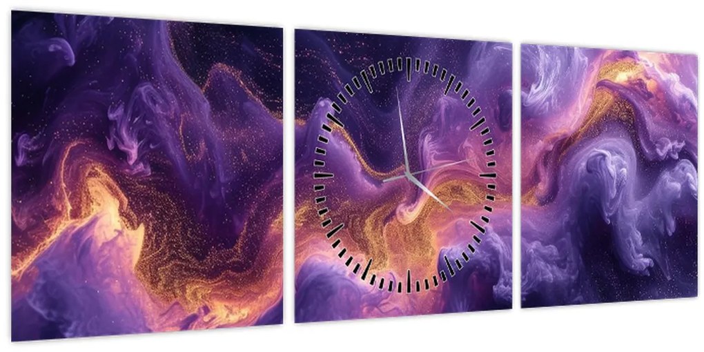Obraz - Fialová hmlovina (s hodinami) (90x30 cm)