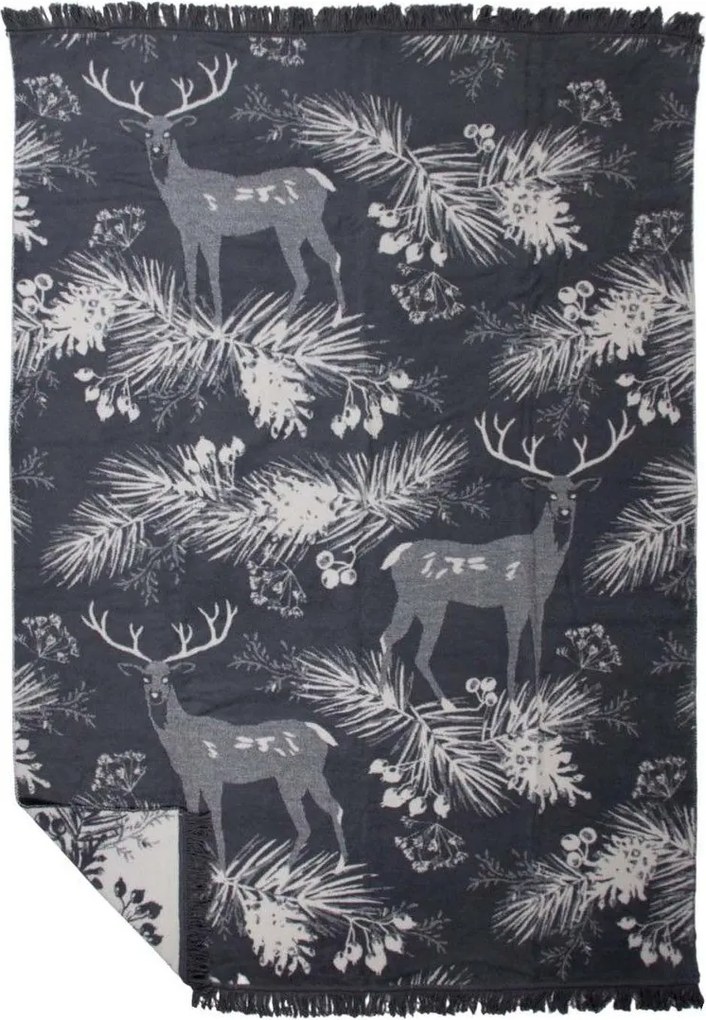 Šedý obojstranný pléd s jeleňami v lese Forest Deer XL – 150*200*3 cm