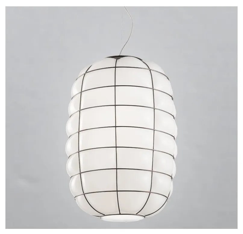 SIRU - Luster na lanku LANTERNA 1xE27/60W/230V pr. 32 cm čierna/biela benátske sklo