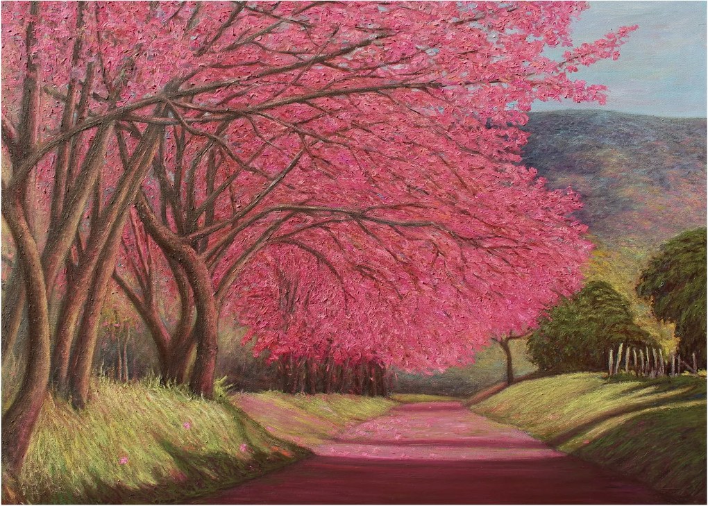 Sklenený obraz rozkvitnutých stromov (70x50 cm)